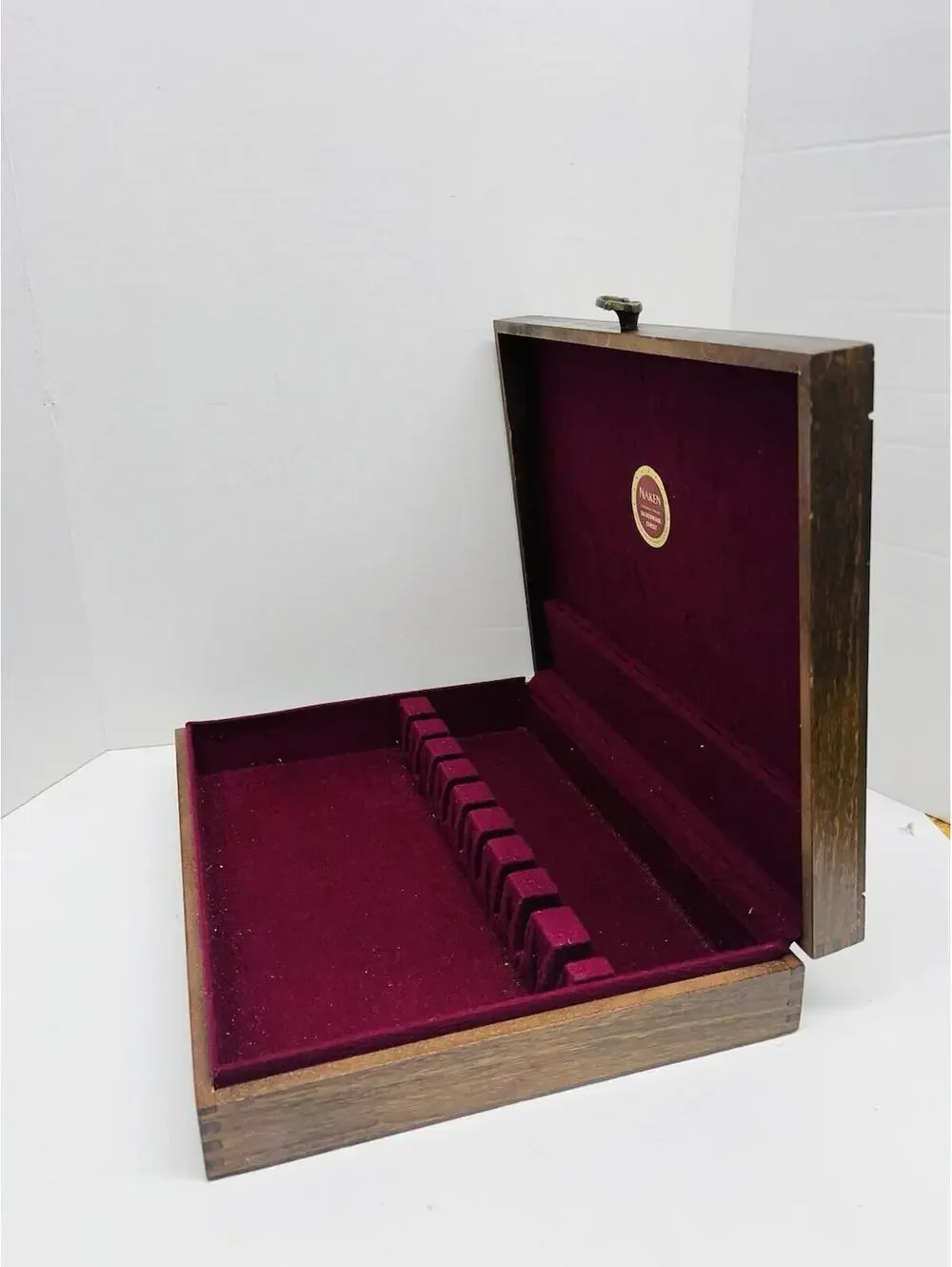 Naken's Brown Silverware Chest Tarnish Proof Cloth Lining Red 14.5x11x3